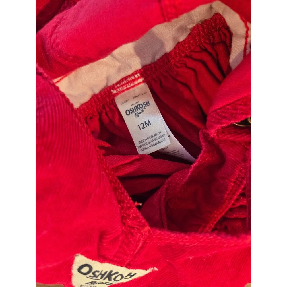 OshKosh‎ Bgosh Girls Red Corduroy Overall Jumper Dress Vestbak 12M